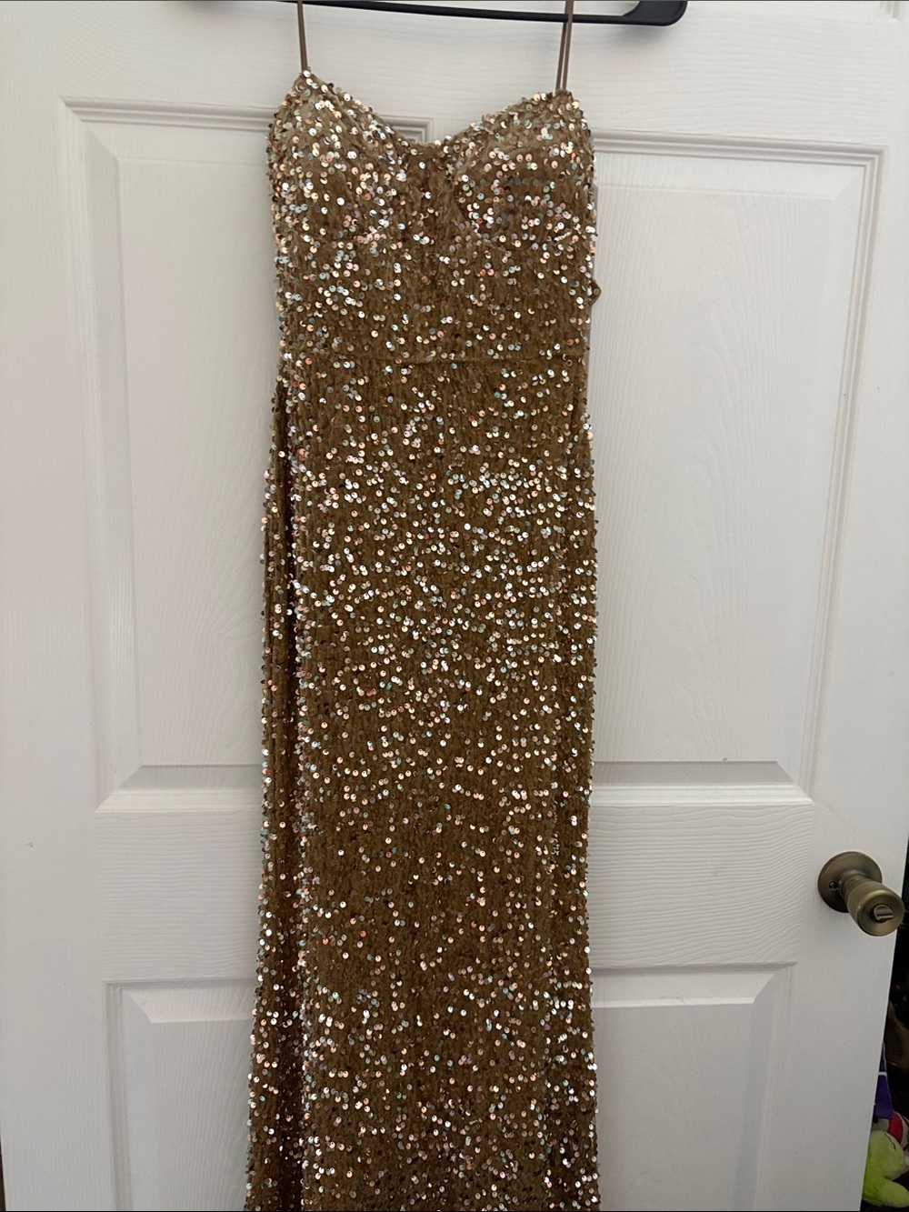 Fashion Nova Gold Sequin Strapless Gown